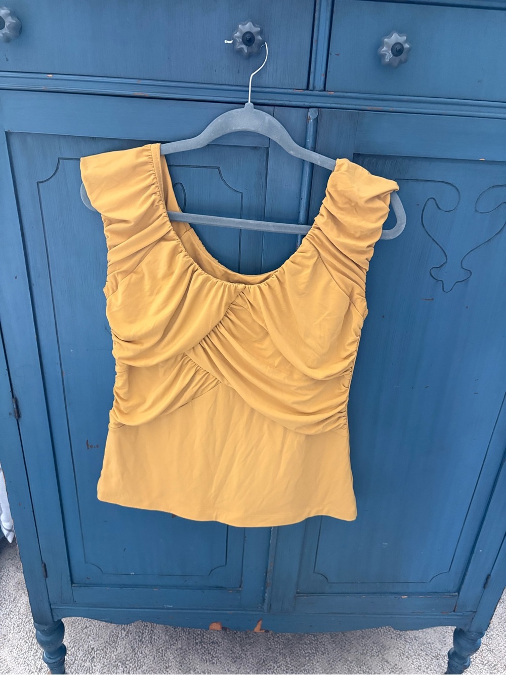 Allen B. By Allen Schwartz Mustard Yellow Ruched Scoop Neck Tank